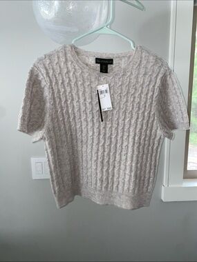 NWT - 100% CASHMERE Short-Sleeve Cable Knit Sweater
